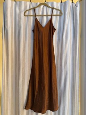 Quince Chocolate Brown Silk Slipdress Midi Dress Small